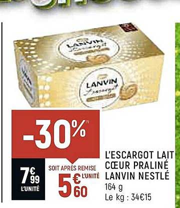 l'escargot lait cœur praliné lanvin nestlé