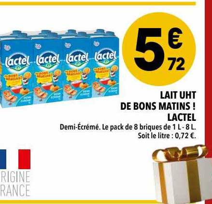 lait uht de bons matins ! lactel