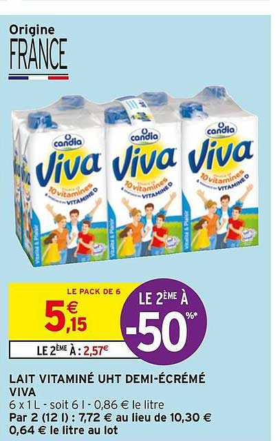 lait vitaminé uht demi-écrémé viva