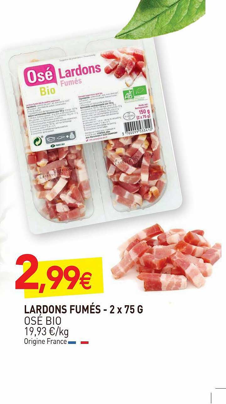 Lardons Fumé Osé Bio - 2 X 75 G