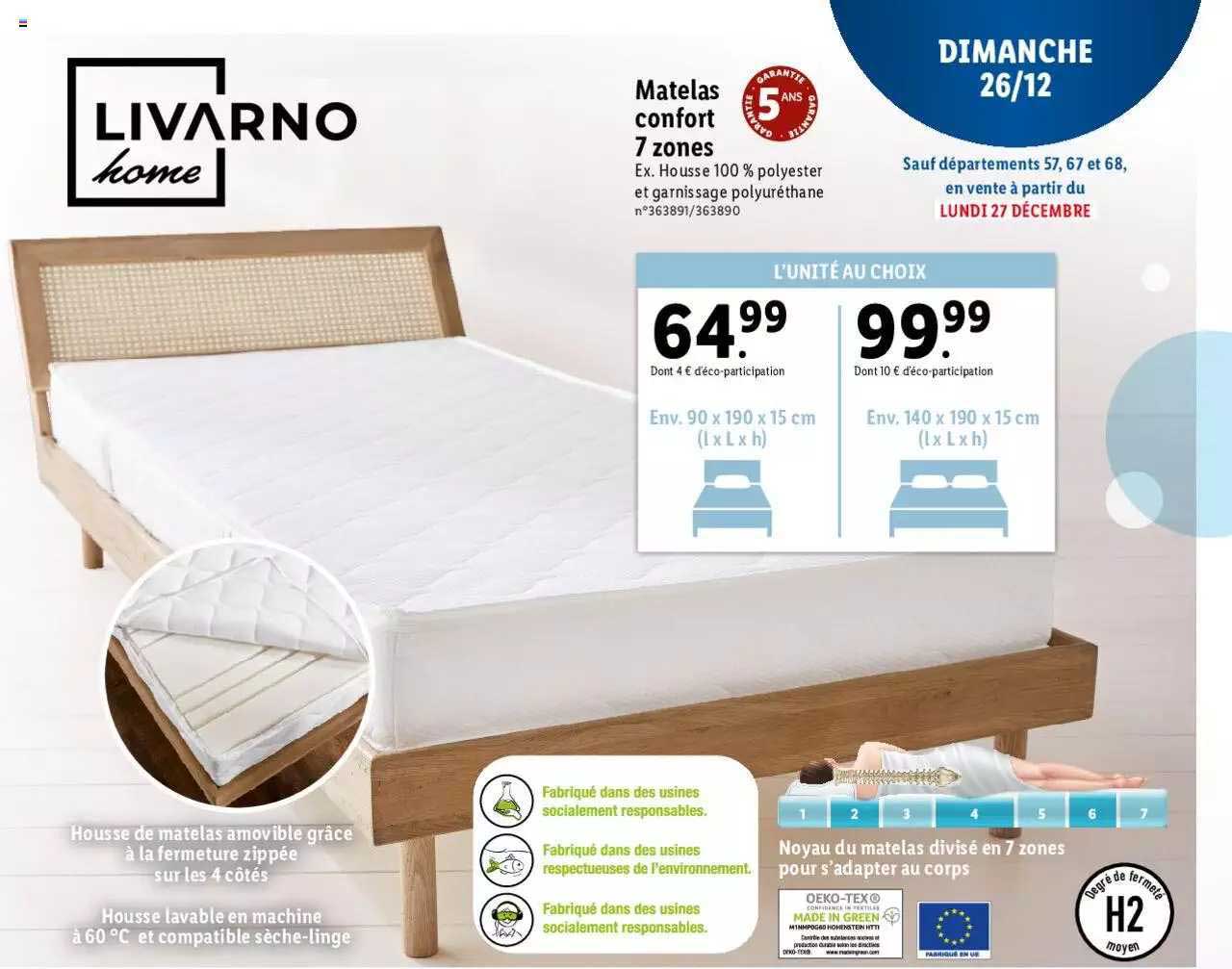 Matelas Confort 7 Zones Livarno Home