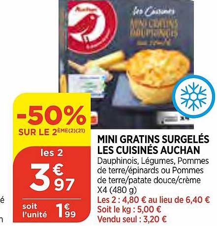 mini gratins surgelés les cuisinés auchan