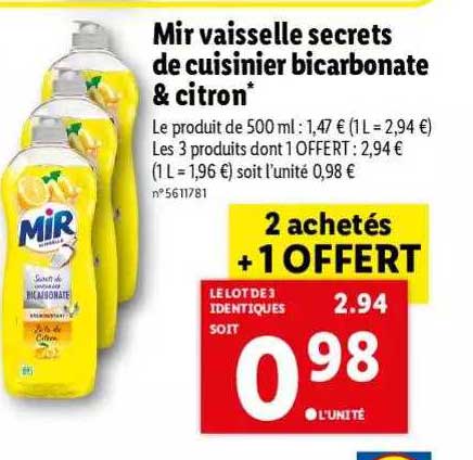 Mir Vaisselle Secrets De Cuisinier Bicarbonate & Citron