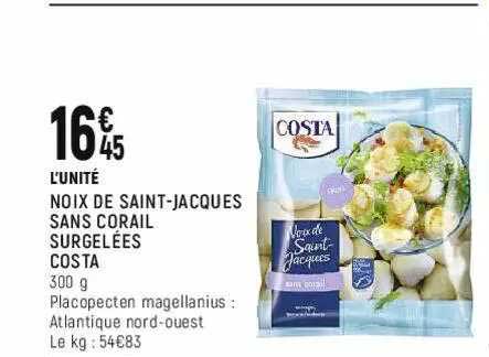 noix de saint-jacques sans corail surgelées costa