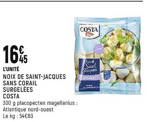 noix de saint-jacques sans corail surgelées costa