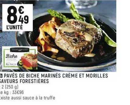 pavés de biche marinés crème et morilles saveurs forestières