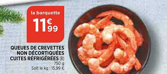 queues de crevettes non décortiquées cuite réfrigérées