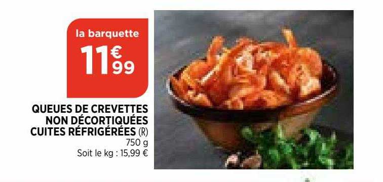 queues de crevettes non décortiquées cuites réfrigérées