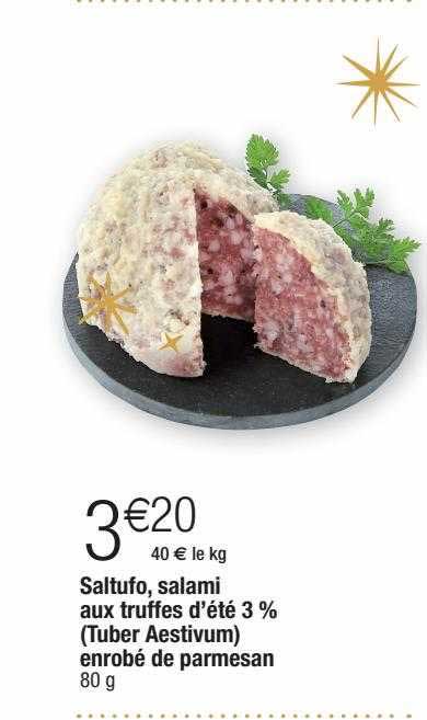 saltufo, salami aux truffes d'été 3% (tuber aestivum) enrobé de parmesan