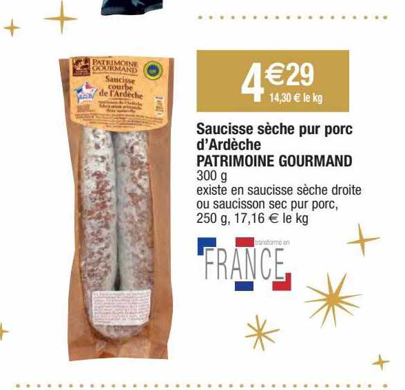 saucisse sèche pur porc d'ardèche patrimoine gourmand