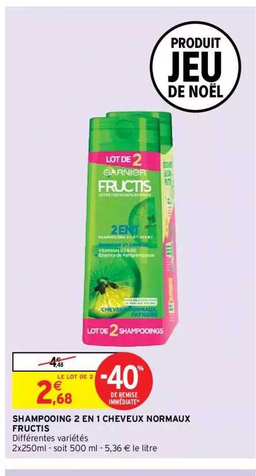 shampooing 2 en 1 cheveux normaux fructis