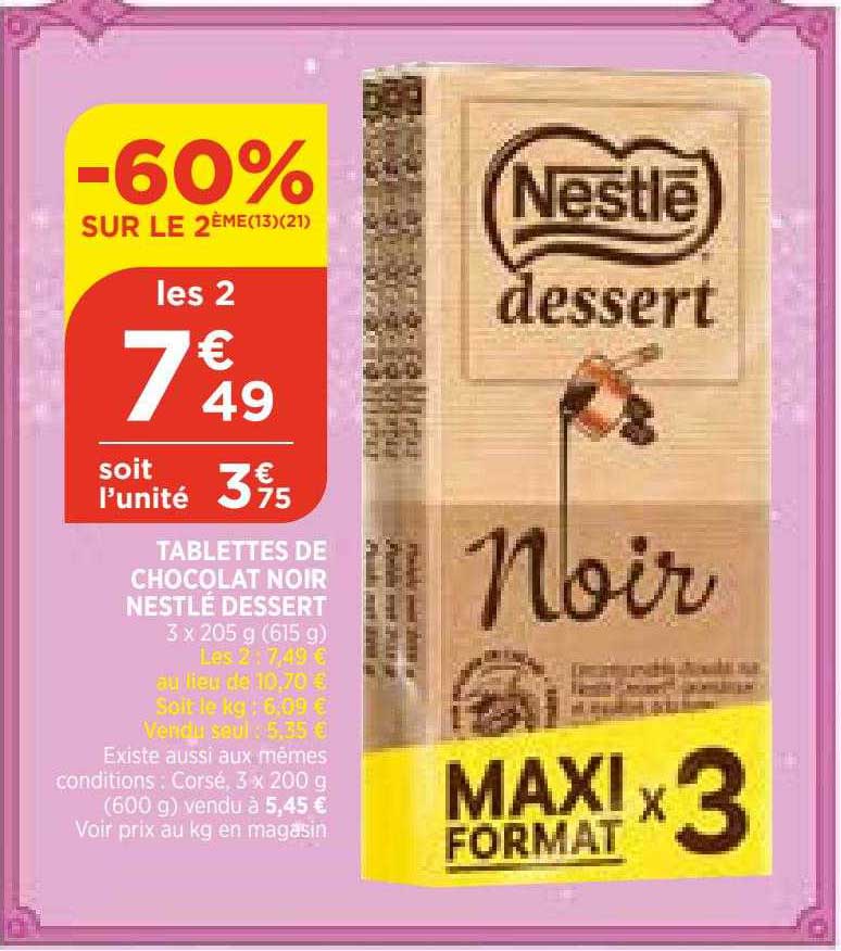 Tablettes De Chocolat Noir Nestlé Dessert