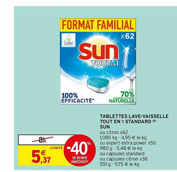 tablettes lave-vaisselle tout en 1 standard sun