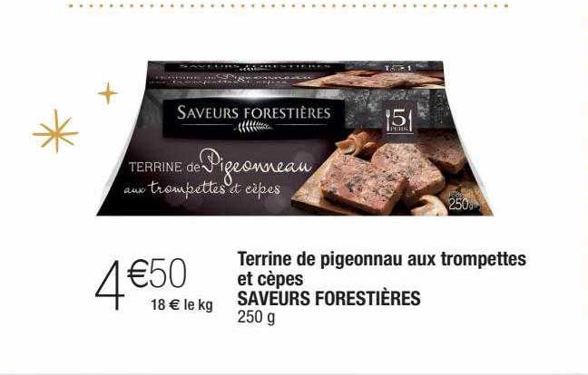 terrine de pigeonneau aux trompettes et cèpes saveurs forestières