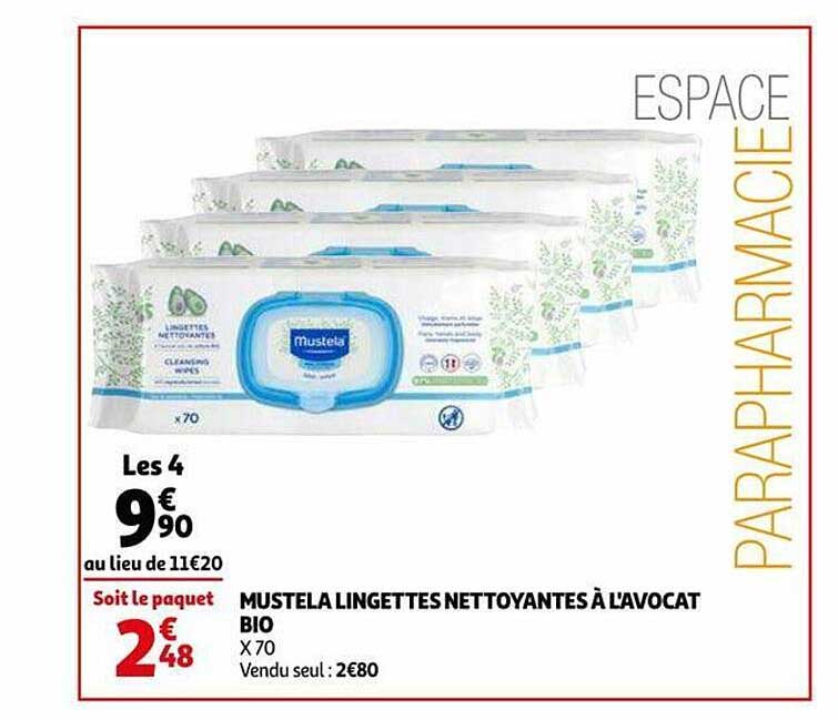 ustela lingettes nettoyantes à l'avocat bio