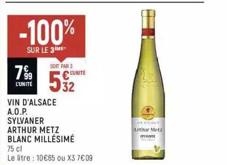 vin d'alsace a.o.p. sylvaner arthur metz blanc millésimé