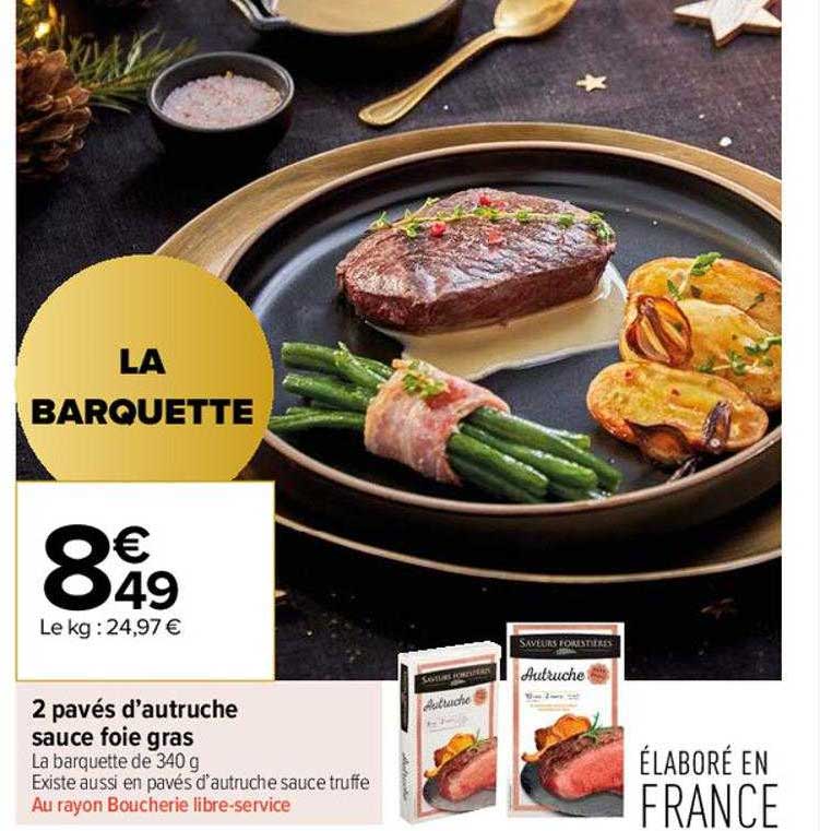 2 pavés d'autruche sauce foie gras