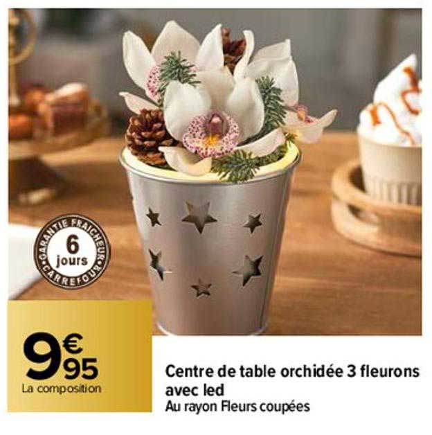 centre de table orchidée 3 fleurons avec led