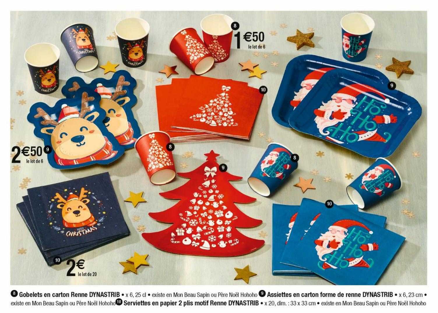 Gobelets En Carton Renne Dynastrib, Assiettes En Carton Forme De Renne Dynastrib, Serviettes En Papier 2 Plis Motif Renne Dynastrib