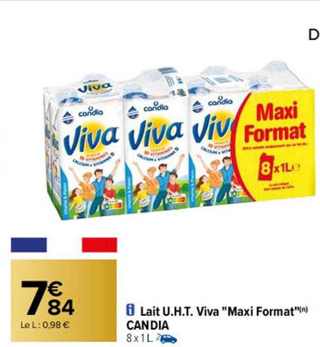 lait u.h.t. viva "maxi format" candia