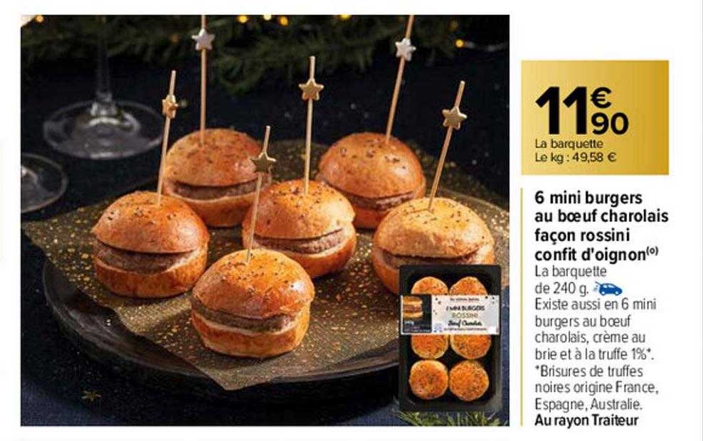 6 mini burgers au boeuf charolais façon rossini confit d'oignon