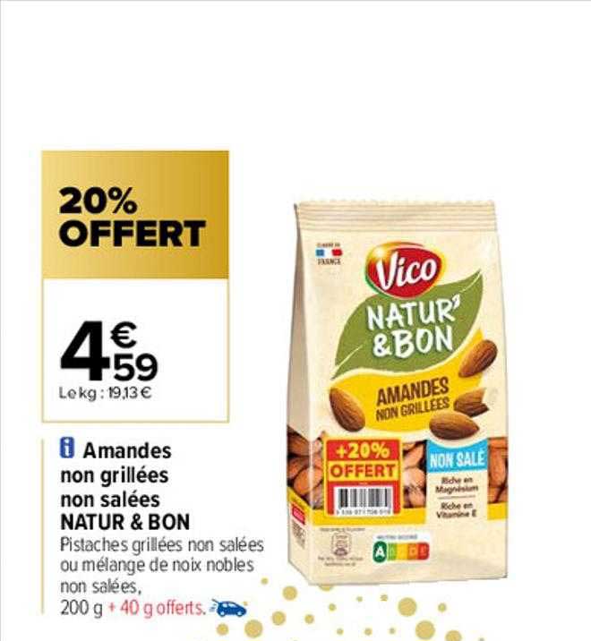 amandes non grillées non salées natur & bon