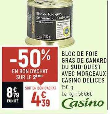 bloc de foie gras de canard du sud-ouest avec morceaux casino délices