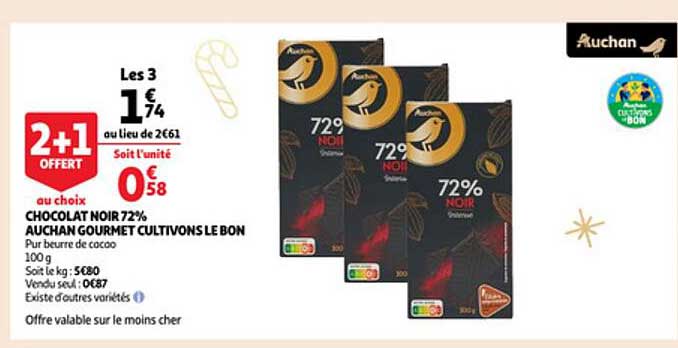 chocolat noir 72% auchan gourmet cultivons le bon