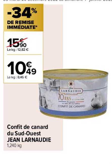 confit de canard du sud-ouest jean larnaudie