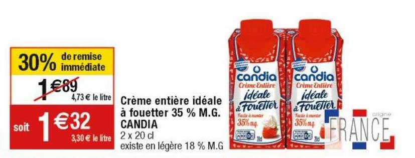 crème entière idéale à fouetter 35% m.g. candia