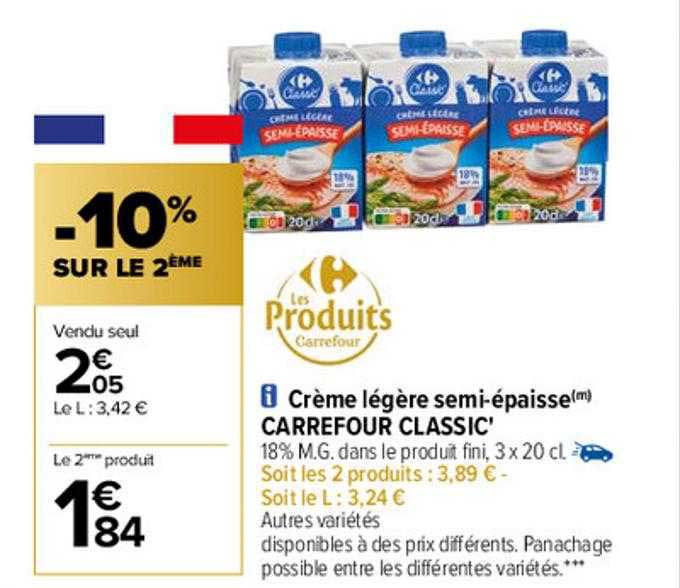 crème légère semi-épaisse carreforu classic
