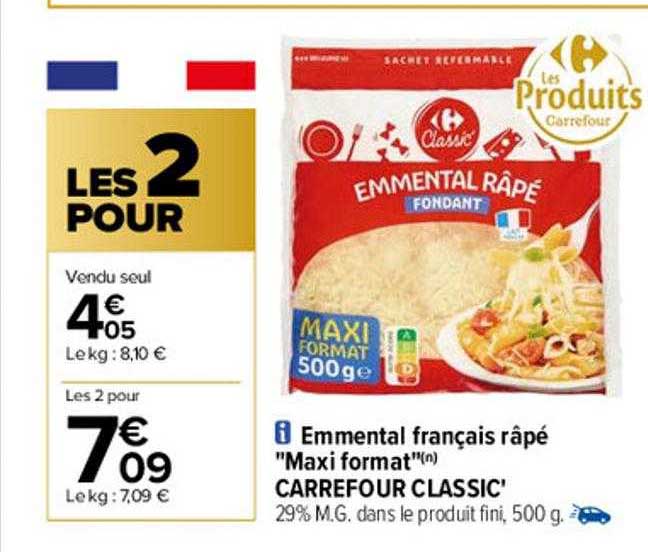 Emmental Français Râpé "maxi Format" Carrefour Classic