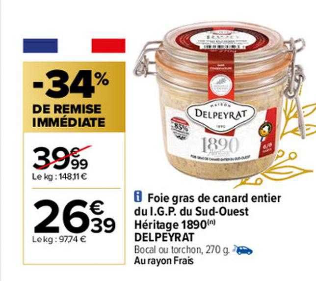 foie gras de canard entier du i.g.p. du sud-ouest héritage 1890 delpeyrat
