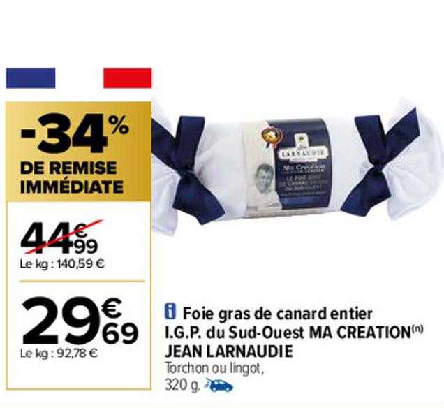 foie gras de canard entier i.g.p. du sud-ouest ma création jean larnaudie