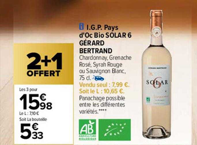 i.g.p. pays d'oc bio solar 6 gérard bertrand