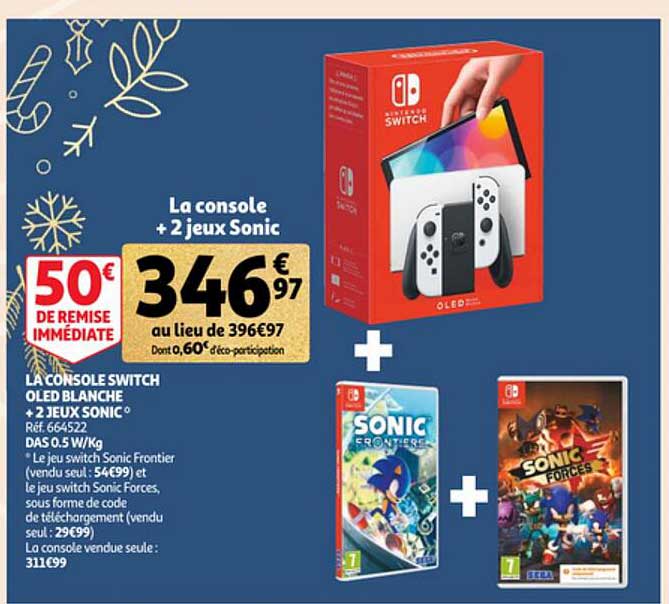 La Console Switch Oled Blanche + 2 Jeux Sonic