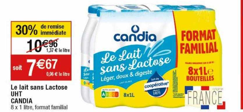 le lait sans lactose uht candia