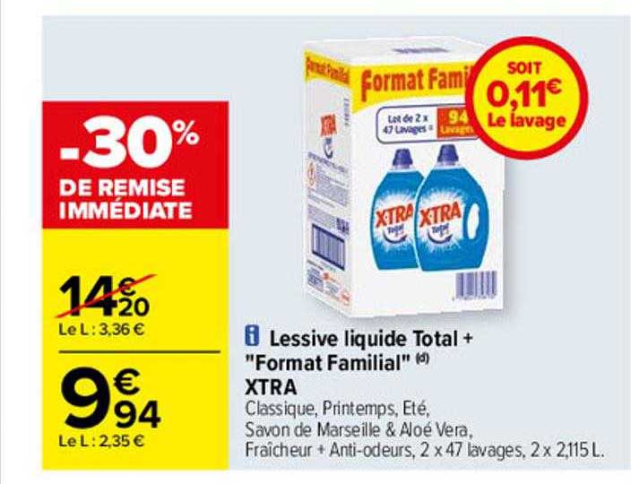 lessive liquide total+ "format familial" xtra