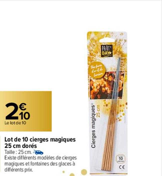 lot de 10 cierges magiques 25 cm dorés