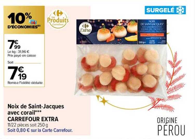 noix de saint-jacques avec corail carrefour extra