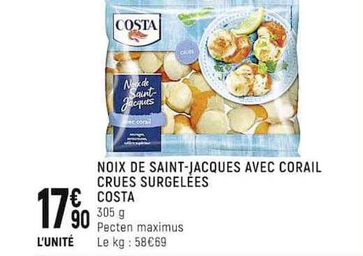 noix de saint-jacques avec corail crues surgelées costa