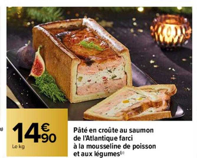pâté en croûte au saumon de l'atlantique farcie à la mousseline de poisson et aux légumes
