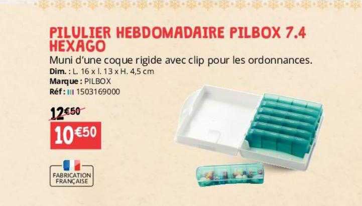 pilulier hebdomadaire pilbox 7.4 hexago