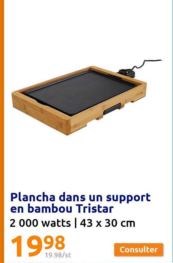 plancha dans un support en bambou tristar
