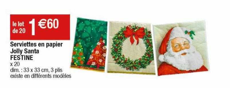 Serviettes En Papier Jolly Santa Festine