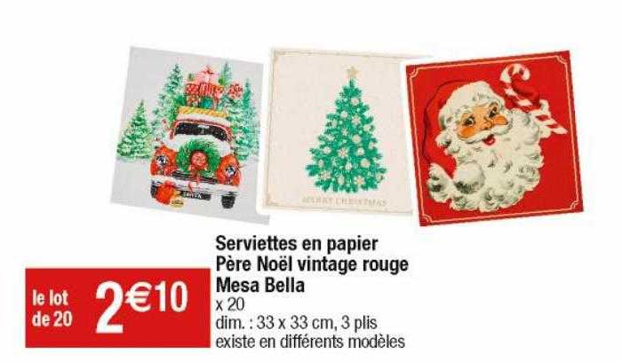 serviettes en papier père noël vintage rouge mesa bella