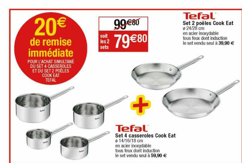 Set 2 Poêles Cook Eat Tefal, Set 4 Casseroles Cook Eat Tefal