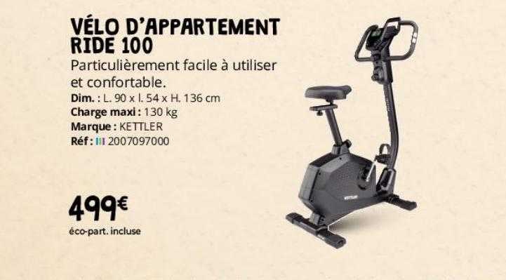 vélo d'appartement ride 100 kettler