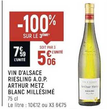 vin d'alsace riesling a.o.p. arthur metz blanc millésimé