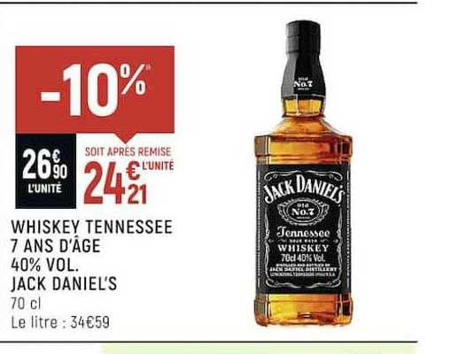 whiskey tennessee 7 ans d'âge 40% vol. jack daniel's